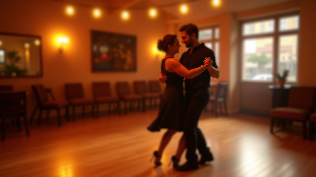 Casal dançando bachata num estúdio moderno