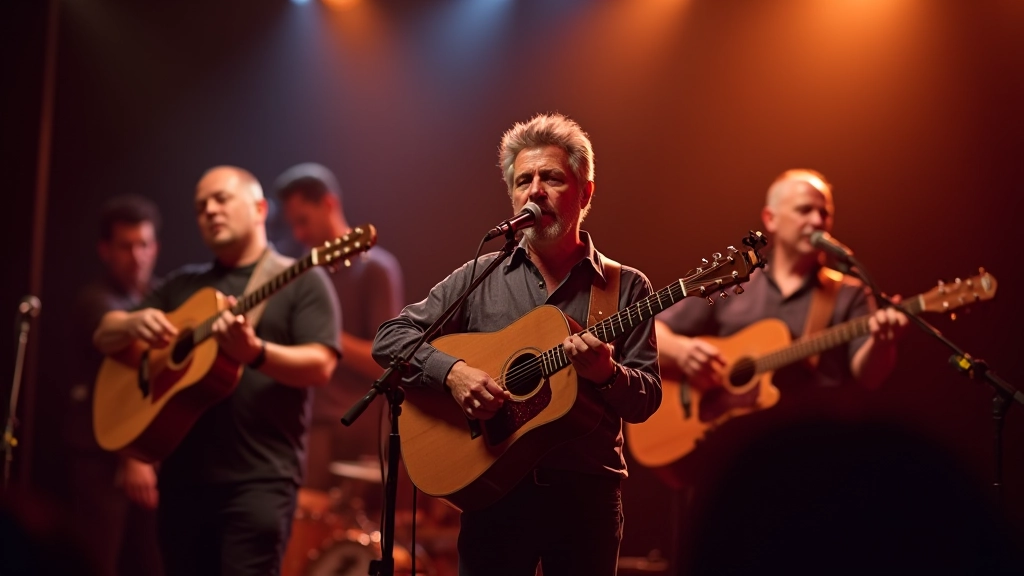 Músicos tocando bachata ao vivo, mostrando guitarra e percussão que criam o ritmo característico