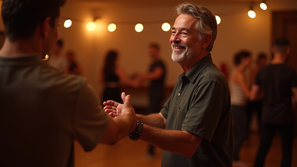 Dançarino oferecendo mão educadamente para convite de dança, linguagem corporal respeitosa